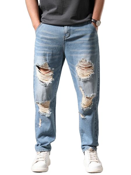 men ripped cat whisker straight leg jeans i4qy#, Blue
men ripped cat whisker straight leg jeans i4qy#, Blue
