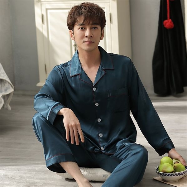 summer satin silk pajamas for men long sleeve sleepwear men thin nightwear homewear for male pj set 2020 fashion pijama hombre lj201112, Black;brown
summer satin silk pajamas for men long sleeve sleepwear men thin nightwear homewear for male pj set 2020 fashion pijama hombre lj201112, Black;brown