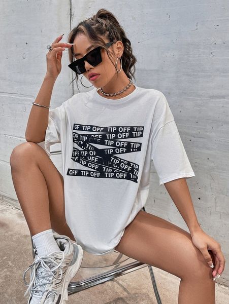 letter graphic drop shoulder tee t9ua#, White