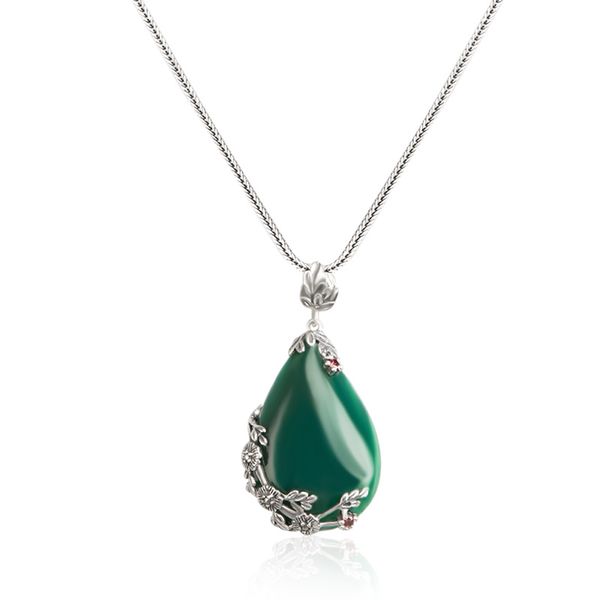 vintage drop-shaped chalcedony pendant necklaces for women party accessories, Silver
vintage drop-shaped chalcedony pendant necklaces for women party accessories, Silver