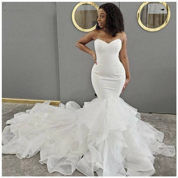 african sweetheart organza mermaid wedding dresses satin ruffles plus size bridal gowns robe de mariée 2022, White
african sweetheart organza mermaid wedding dresses satin ruffles plus size bridal gowns robe de mariée 2022, White