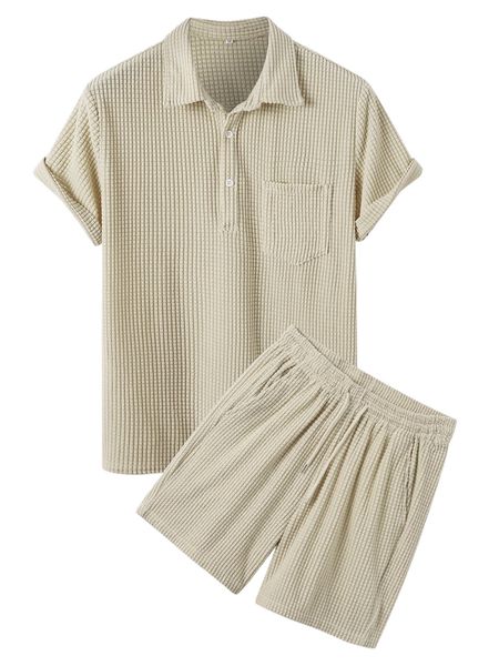 men patched pocket polo shirt & drawstring waist shorts b7bb#, Gray
men patched pocket polo shirt & drawstring waist shorts b7bb#, Gray