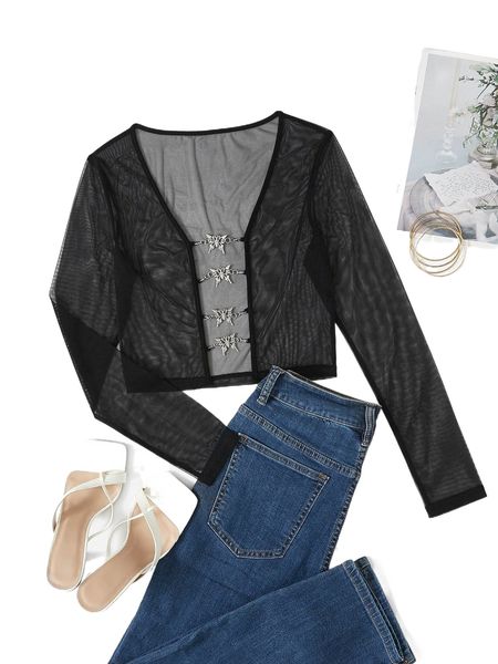 butterfly detail sheer mesh d40h#, White 
butterfly detail sheer mesh d40h#, White