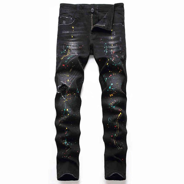jeans new style elastic black spray, slim fit and broken holes men's jeans personalized trendy pants, Blue
jeans new style elastic black spray, slim fit and broken holes men's jeans personalized trendy pants, Blue