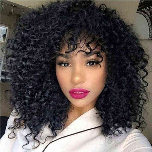wig short curl female wig fluffy small explosive head long headgear 220816, Black 
wig short curl female wig fluffy small explosive head long headgear 220816, Black