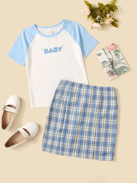 sheen teen girls' contrast lettered t-shirt and scottish checkered skirt set she, White
sheen teen girls' contrast lettered t-shirt and scottish checkered skirt set she, White