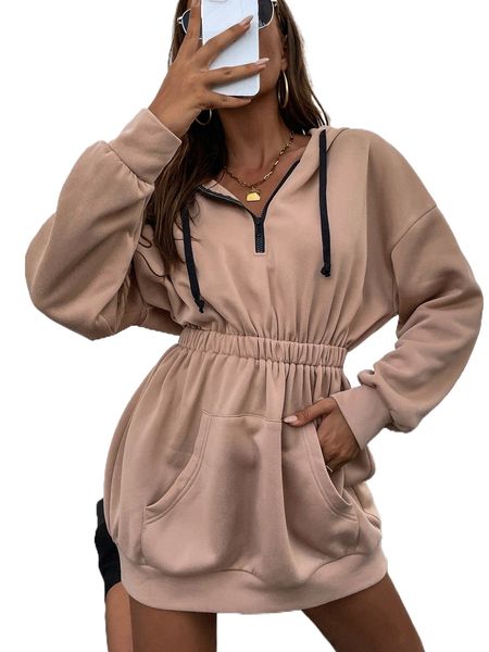 solid zipper detail hoodie dress z6o7#, Black
solid zipper detail hoodie dress z6o7#, Black