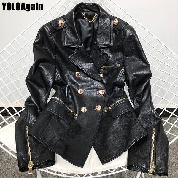 yoloagain women real leather jacket ladies double breasted real leather blazer 201030, Black
yoloagain women real leather jacket ladies double breasted real leather blazer 201030, Black