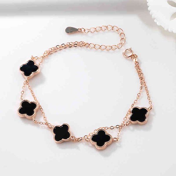 s925 sterling sier double layer natural black agate clover bracelet classic versatile fashion selling hand jewelry
s925 sterling sier double layer natural black agate clover bracelet classic versatile fashion selling hand jewelry
