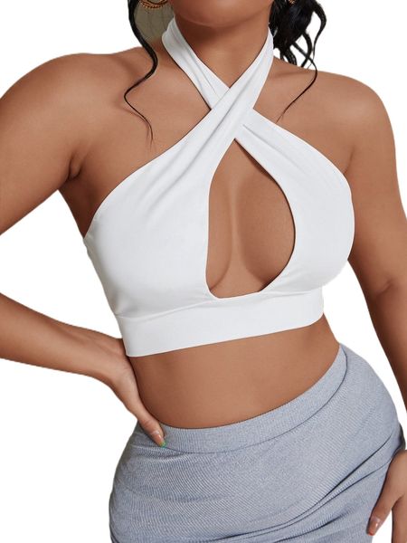 sxy cut out crossover backless crop halter 50xq#, White
sxy cut out crossover backless crop halter 50xq#, White