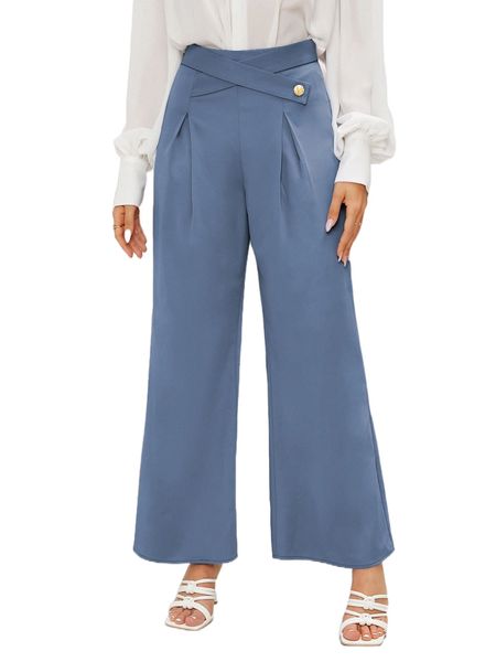 crisscross waist buttoned detail wide leg pants x9f7#, Black;white
crisscross waist buttoned detail wide leg pants x9f7#, Black;white