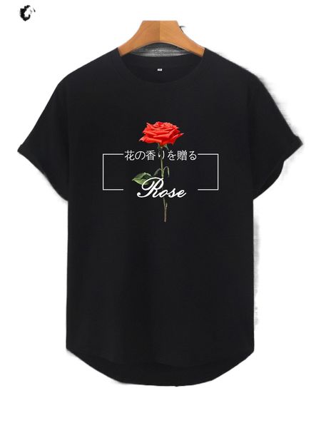 men floral & japanese letter graphic tee p3ti#, White;black