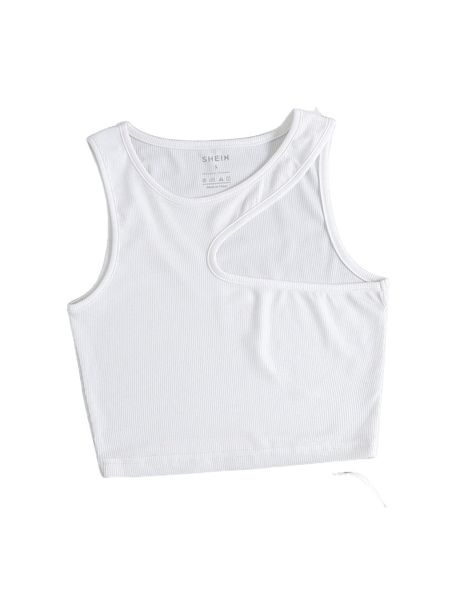 cut out rib-knit tank p7nq#, White 
cut out rib-knit tank p7nq#, White