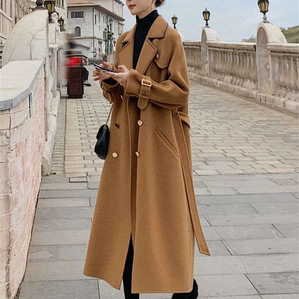 women's wool blends women's coat casual notched collar loose long elegant women coats slim solid double breasted belt female woole, Black
women's wool blends women's coat casual notched collar loose long elegant women coats slim solid double breasted belt female woole, Black