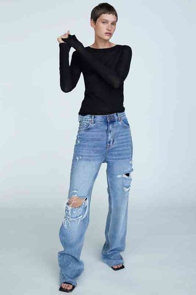 fashion street trendsetter high waist pierced jeans 2021 spring and autumn new women's versatile floor mopping pants trend, Blue
fashion street trendsetter high waist pierced jeans 2021 spring and autumn new women's versatile floor mopping pants trend, Blue