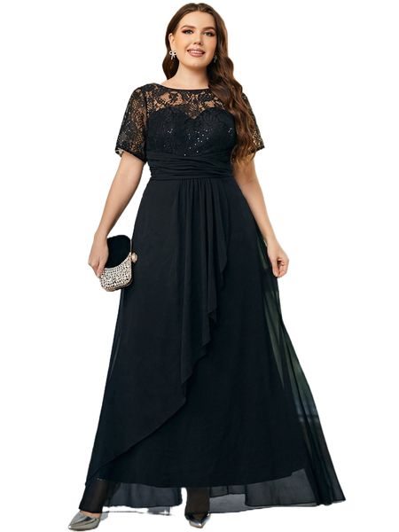 plus contrast lace sequin insert chiffon bridesmaid dress i0px#, Black
plus contrast lace sequin insert chiffon bridesmaid dress i0px#, Black