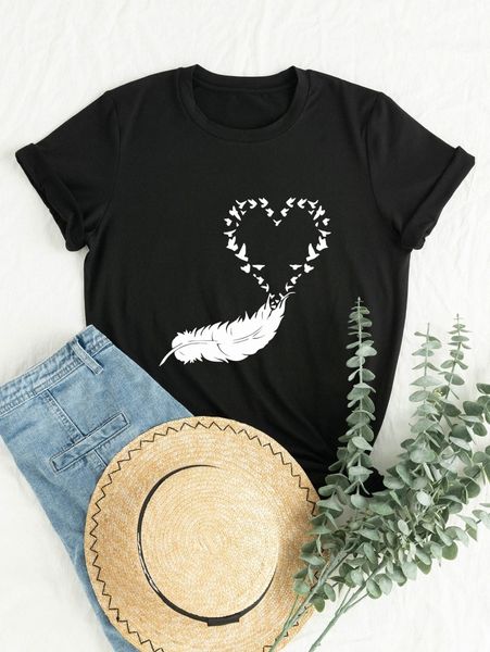 plus bird & heart print tee v0ry#, Black
plus bird & heart print tee v0ry#, Black