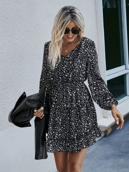 ditsy floral tie neck bishop sleeve layered dress i0u2#, Black;gray
ditsy floral tie neck bishop sleeve layered dress i0u2#, Black;gray