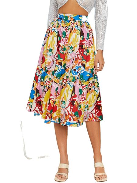 high waist floral print skirt a6gy#, Black