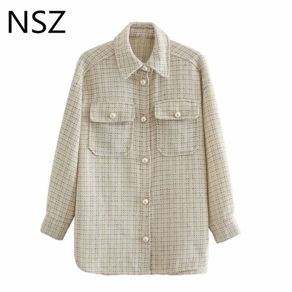 nsz women houndstooth tweed shirt jacket oversized plaid coat pearl button dogtooth blouse jacket checked outwear streetwear 201210, Black;brown
nsz women houndstooth tweed shirt jacket oversized plaid coat pearl button dogtooth blouse jacket checked outwear streetwear 201210, Black;brown