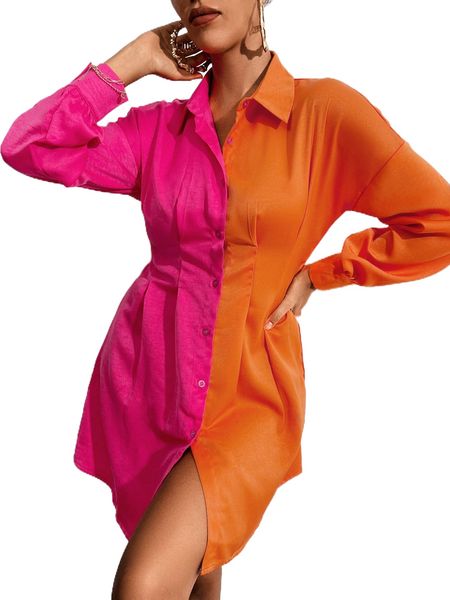 two tone plicated button up shirt dress r40p#, Black;gray
two tone plicated button up shirt dress r40p#, Black;gray