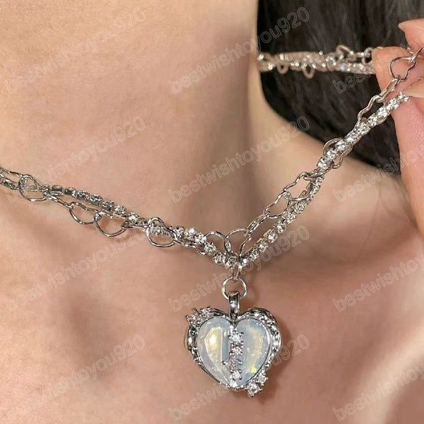 vintage opal zircon heart pendant necklace for women multilayer crystal love chain necklace party jewelry accessories, Silver
vintage opal zircon heart pendant necklace for women multilayer crystal love chain necklace party jewelry accessories, Silver