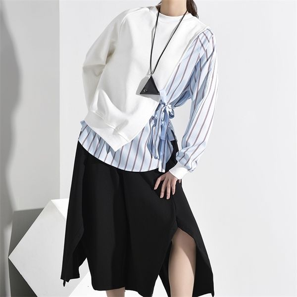 eam loose fit blue striped split bandage sweatshirt round neck long sleeve women big size fashion spring 1b76305 201203, Black
eam loose fit blue striped split bandage sweatshirt round neck long sleeve women big size fashion spring 1b76305 201203, Black