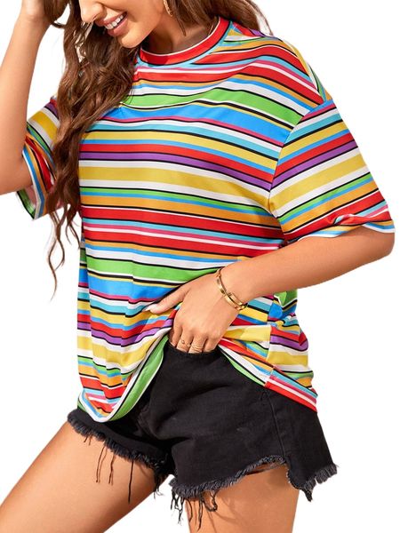 1pc colorful striped drop shoulder tee f8jj#, White
1pc colorful striped drop shoulder tee f8jj#, White