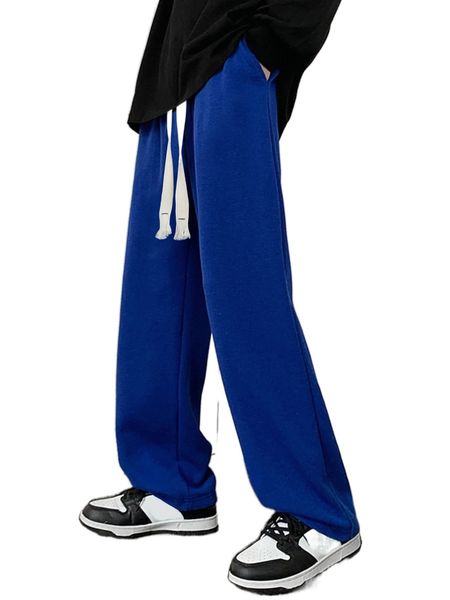 men drawstring waist straight leg pants z0cg#, Black