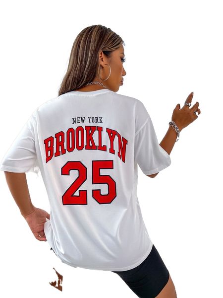 letter graphic drop shoulder tee r3vb#, White