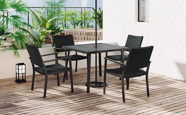 outdoor patio pe wicker table set with umbrella hole dining chair for garden deck
outdoor patio pe wicker table set with umbrella hole dining chair for garden deck