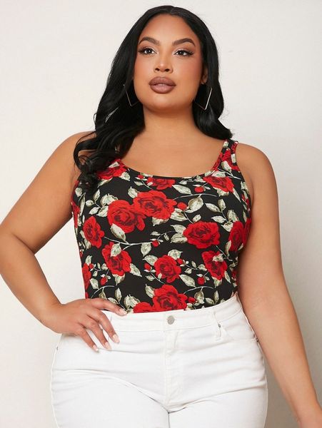 sxy plus floral print tank q0xg#, Black