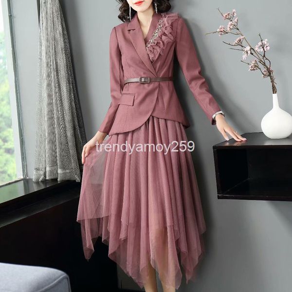 two piece dress spring and summer women's wear diamond studded long sleeve lapel irregular suit mesh skirt two-piece set, White
two piece dress spring and summer women's wear diamond studded long sleeve lapel irregular suit mesh skirt two-piece set, White