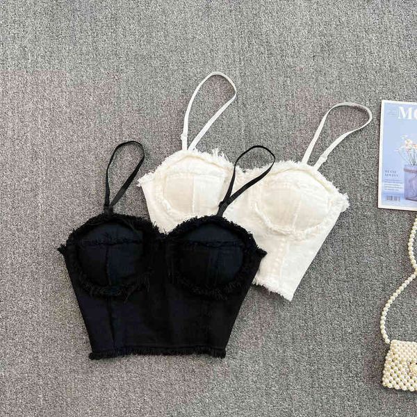 women's tanks camis pure erotic spice girl slim fitting denim suspender vest women wear foreign style with breast pad short exposed nav, White
women's tanks camis pure erotic spice girl slim fitting denim suspender vest women wear foreign style with breast pad short exposed nav, White