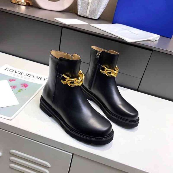 boots women's leather boots metal decorative shoes modern winter series, Black