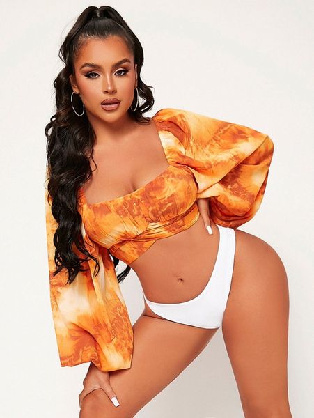 sxy lantern sleeve ruched bust crisscross tie back tie dye x2kw#, White
sxy lantern sleeve ruched bust crisscross tie back tie dye x2kw#, White