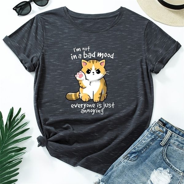 women t-shirts cotton short sleeve graphic tees female shirt summer funny animal cat printed i' not in a bad mood tee 220408, White
women t-shirts cotton short sleeve graphic tees female shirt summer funny animal cat printed i' not in a bad mood tee 220408, White