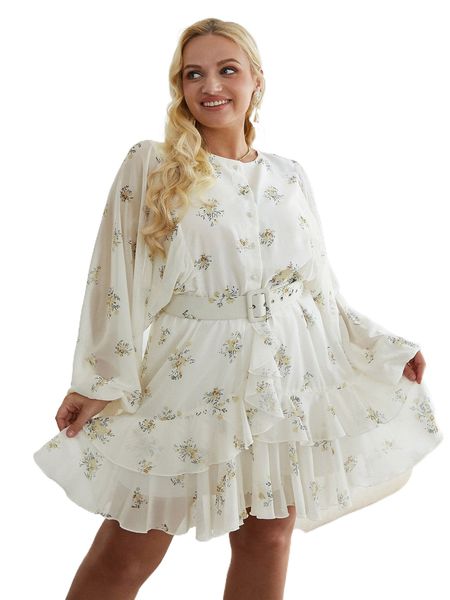 simplee plus floral print lantern sleeve layered hem belted dress f4kv#, Black
simplee plus floral print lantern sleeve layered hem belted dress f4kv#, Black