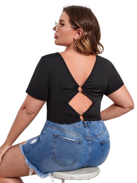 plus ring detail cut out tee u24i#, Black
plus ring detail cut out tee u24i#, Black