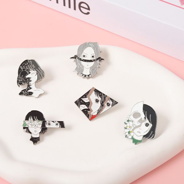 new retro funny skull brooch girl mask design enamel pins unique personality alloy dripping metal badge, Gray
new retro funny skull brooch girl mask design enamel pins unique personality alloy dripping metal badge, Gray