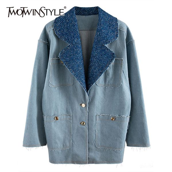 twotwinstyle casual denim coat for women notched long sleeve button patchwork tassel loose oversized coats female fashion 201026, Black;brown
twotwinstyle casual denim coat for women notched long sleeve button patchwork tassel loose oversized coats female fashion 201026, Black;brown