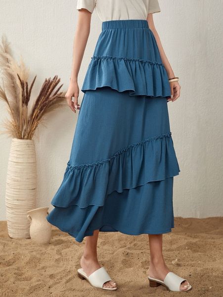 solid layered hem skirt g2uk#, Black