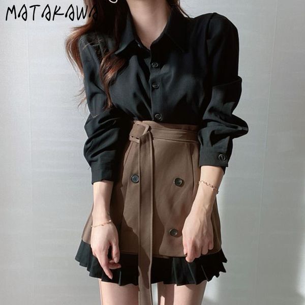 korean chic lapel shirt pleated dress for women long sleeve femme robe office lady elegant fashion vestido feminino 210506, Black;gray
korean chic lapel shirt pleated dress for women long sleeve femme robe office lady elegant fashion vestido feminino 210506, Black;gray