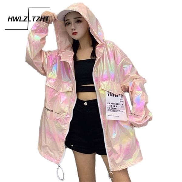 loose shiny women casual neon hooded windbreaker silver jacket summer thin jackets plus size long sleeve outerwear y201012, Black;brown
loose shiny women casual neon hooded windbreaker silver jacket summer thin jackets plus size long sleeve outerwear y201012, Black;brown
