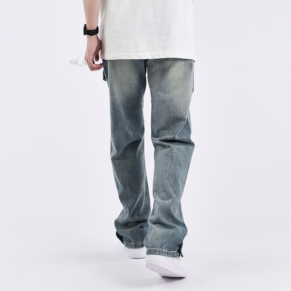 button washed ankle pockets jeans for men straight loose denim trousers oversized couple jean, Blue
button washed ankle pockets jeans for men straight loose denim trousers oversized couple jean, Blue