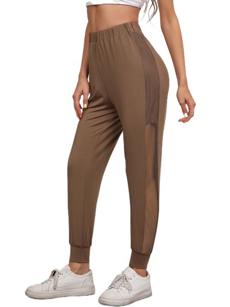 fishnet insert elastic waist sweatpants e0c5#, Black;white 
fishnet insert elastic waist sweatpants e0c5#, Black;white