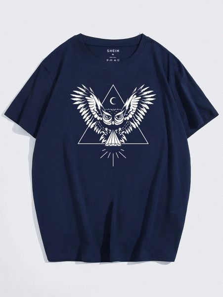 men owl & geo print tee b9cc#, White;black