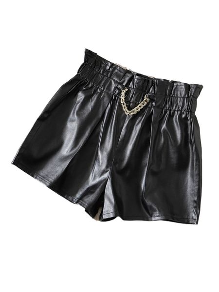 frill trim chain detail pu leather shorts c7ev#, White;black