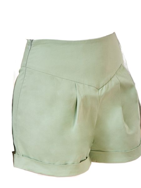 roll up hem plicated zipper fly shorts w7gy#, White;black