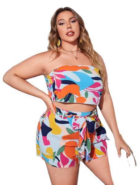 plus all over print tube & belted shorts v3xz#, Black
plus all over print tube & belted shorts v3xz#, Black